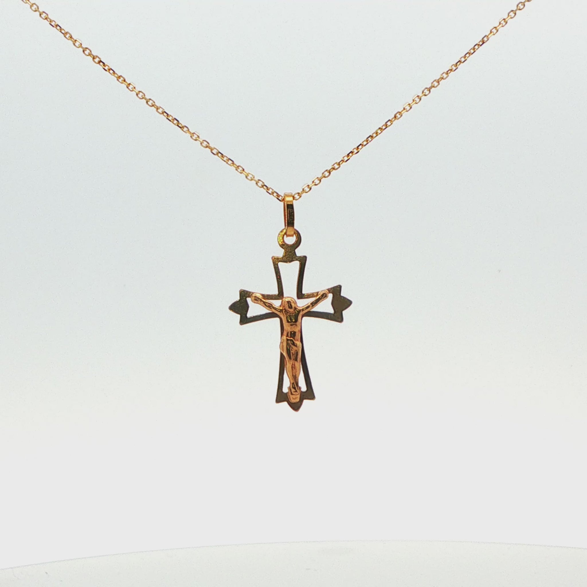 14K YG CABLE LINK CHAIN ADJUSTABLE 1.8 G WITH 14K YG CRUCIFIX 1.0 G.