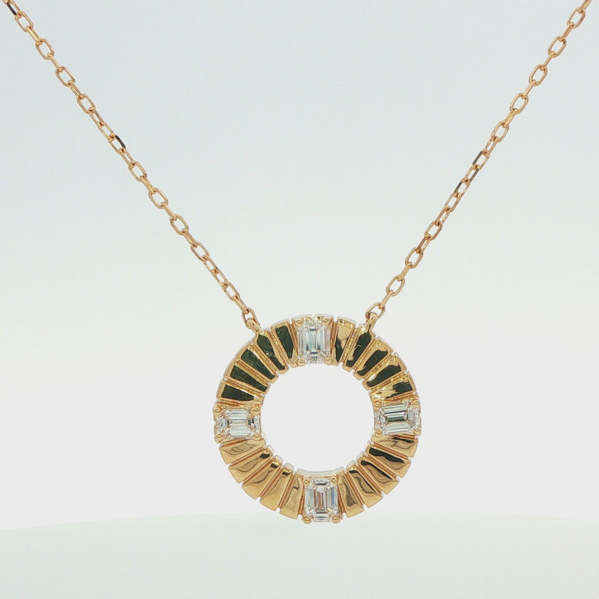 Emerald-Cut Diamond Circle Pendant Necklace