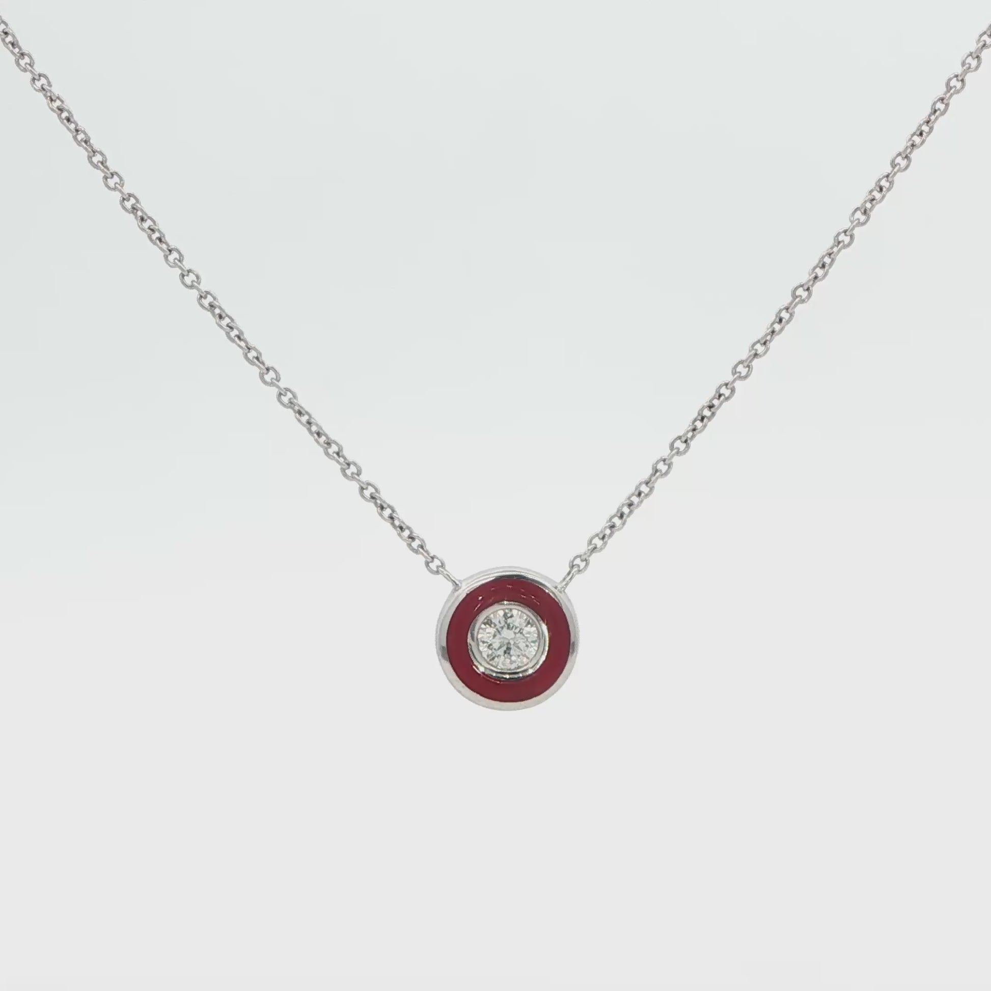 Red Enamel Diamond Pendant Necklace