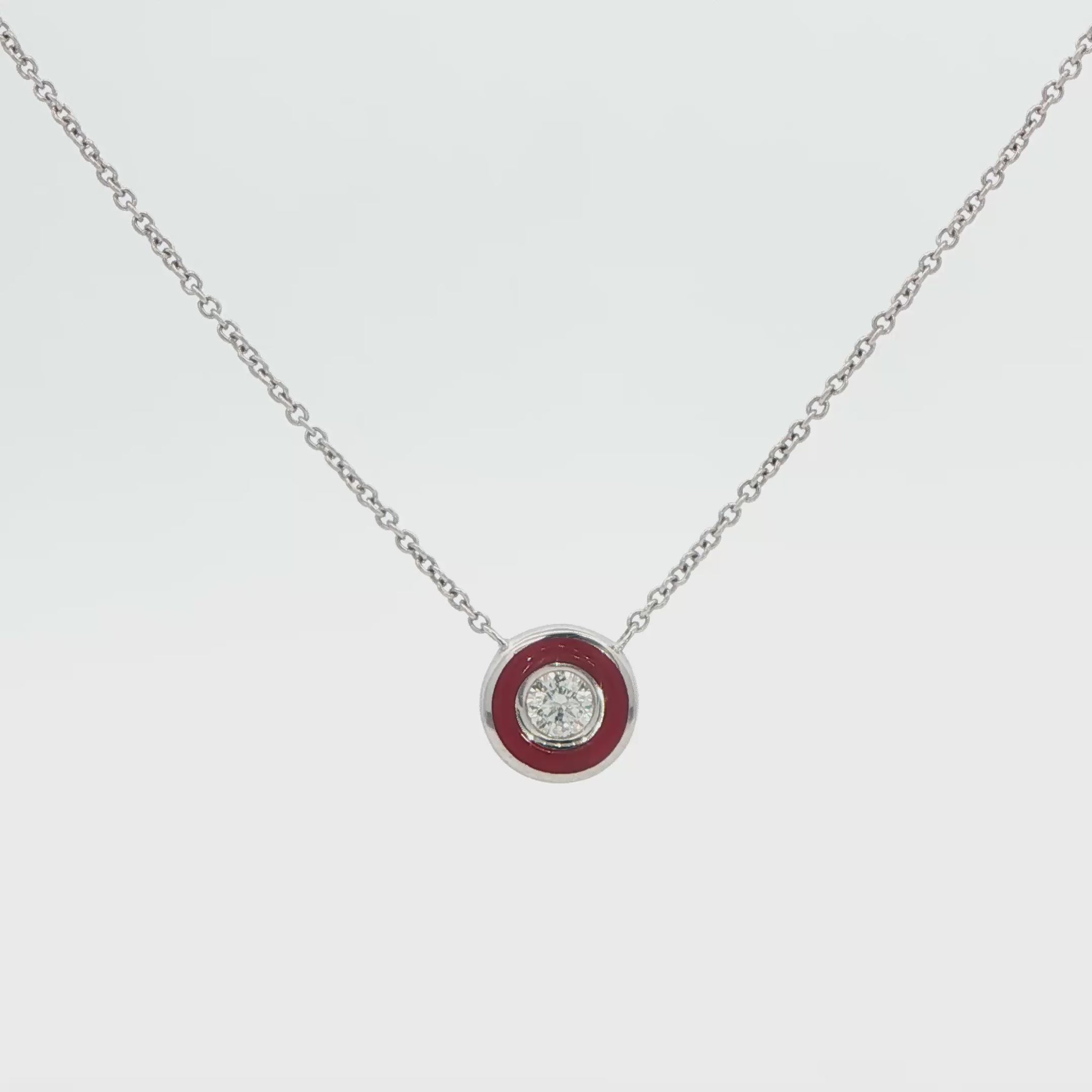Red Enamel Diamond Pendant Necklace