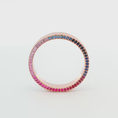 14K RG MULTI-COLORED SAPH MENS WEDDING BAND