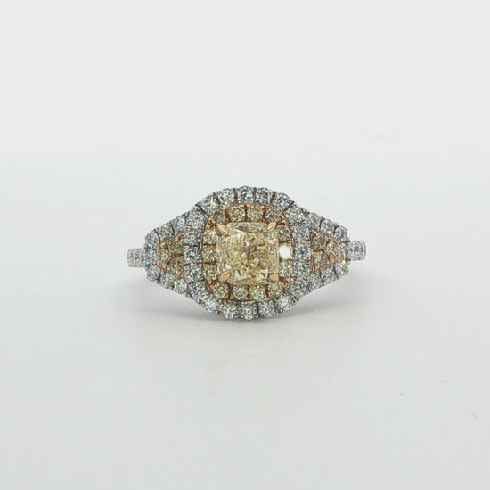 18K White Gold Yellow Diamond Halo Ring