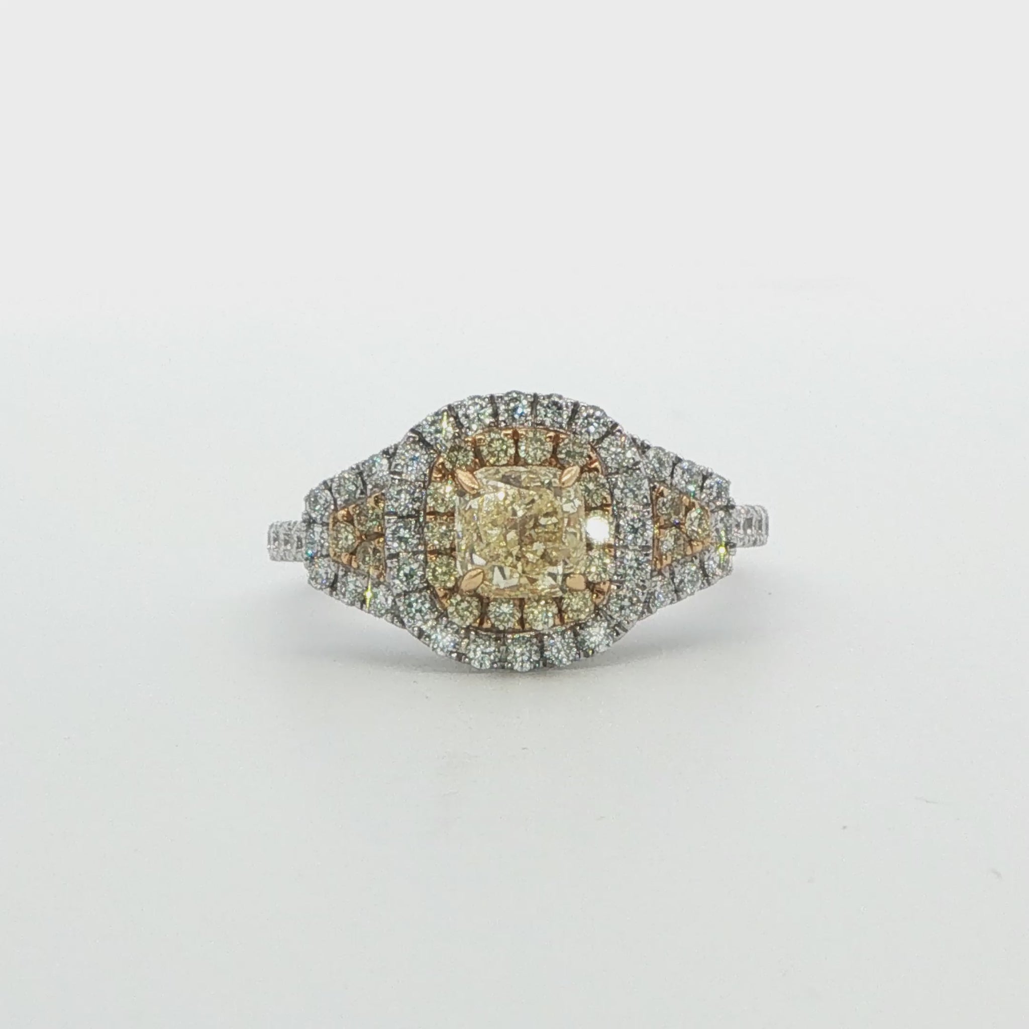 18K White Gold Yellow Diamond Halo Ring