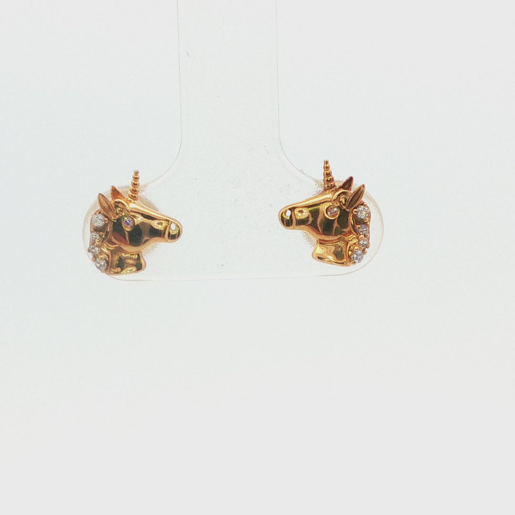 14K Gold Unicorn CZ Stud Earrings