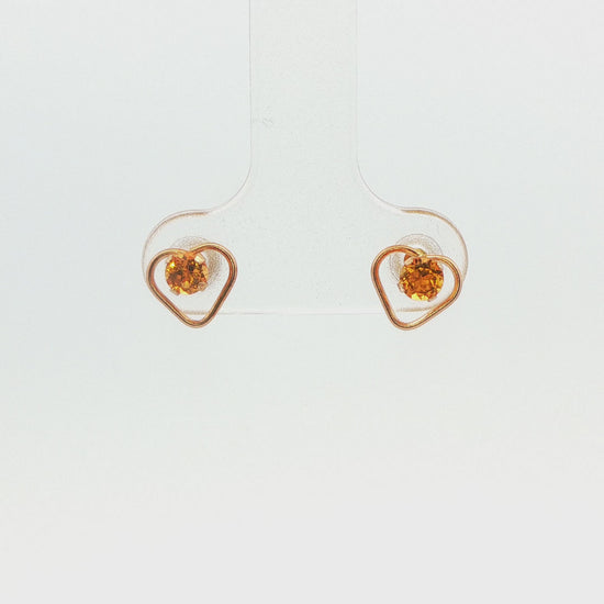 14K Gold Citrine Heart Earrings
