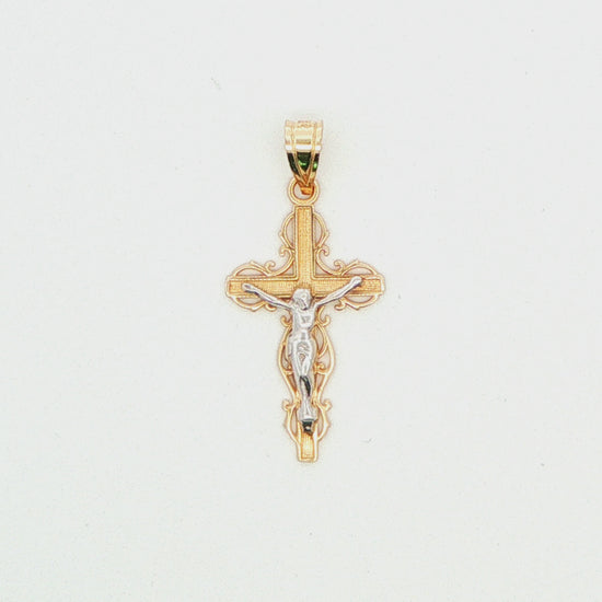 Two-Tone Filigree Crucifix Pendant