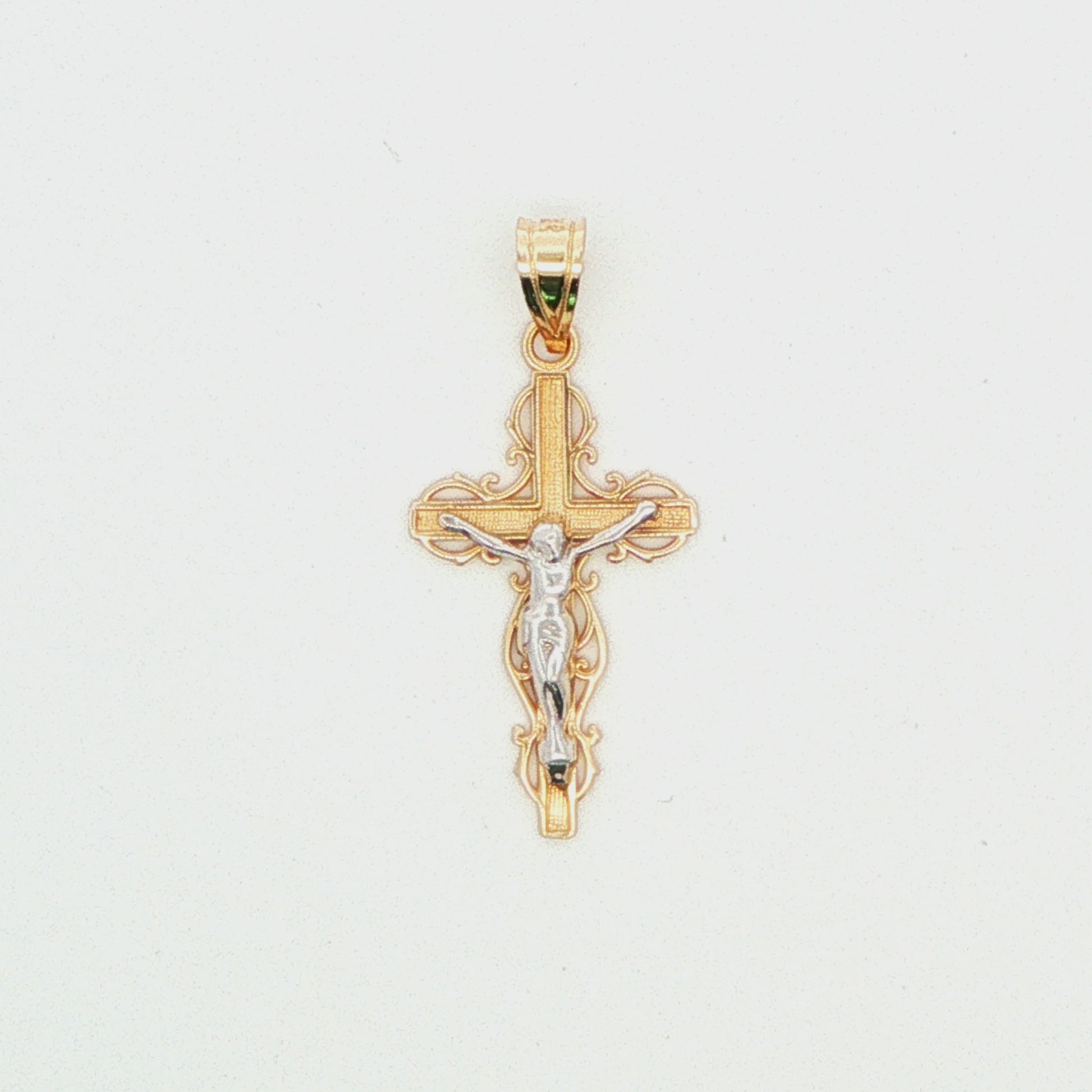 Two-Tone Filigree Crucifix Pendant