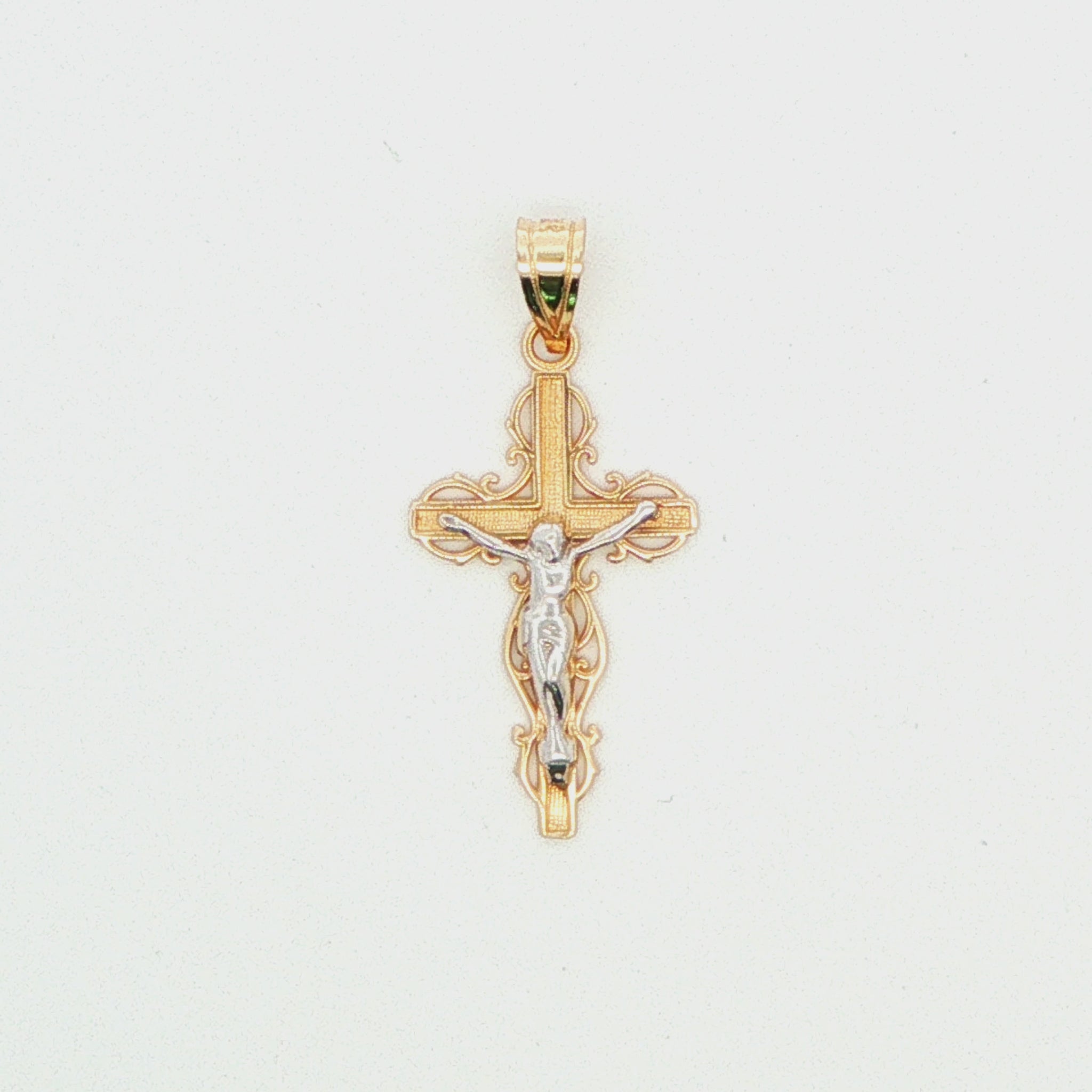 Two-Tone Filigree Crucifix Pendant