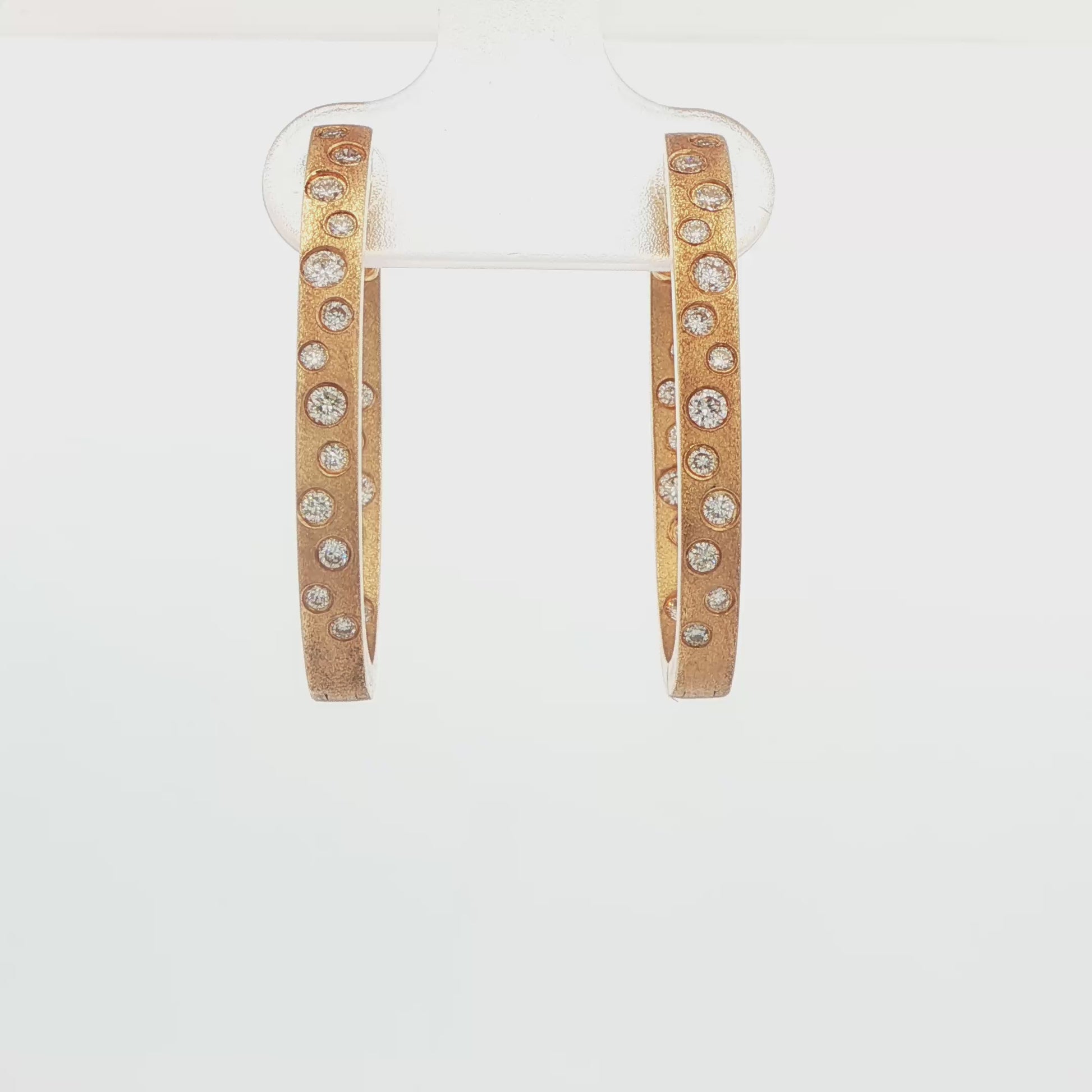 14K YG .63CTTW DIA FLUSH SET OVAL SATIN FINISH HOOP EARRINGS CONFETTI COLLECTION