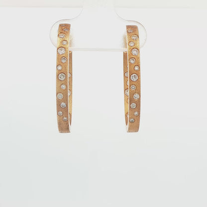 14K YG .63CTTW DIA FLUSH SET OVAL SATIN FINISH HOOP EARRINGS CONFETTI COLLECTION