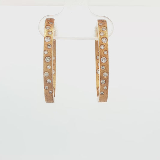 14K YG .63CTTW DIA FLUSH SET OVAL SATIN FINISH HOOP EARRINGS CONFETTI COLLECTION
