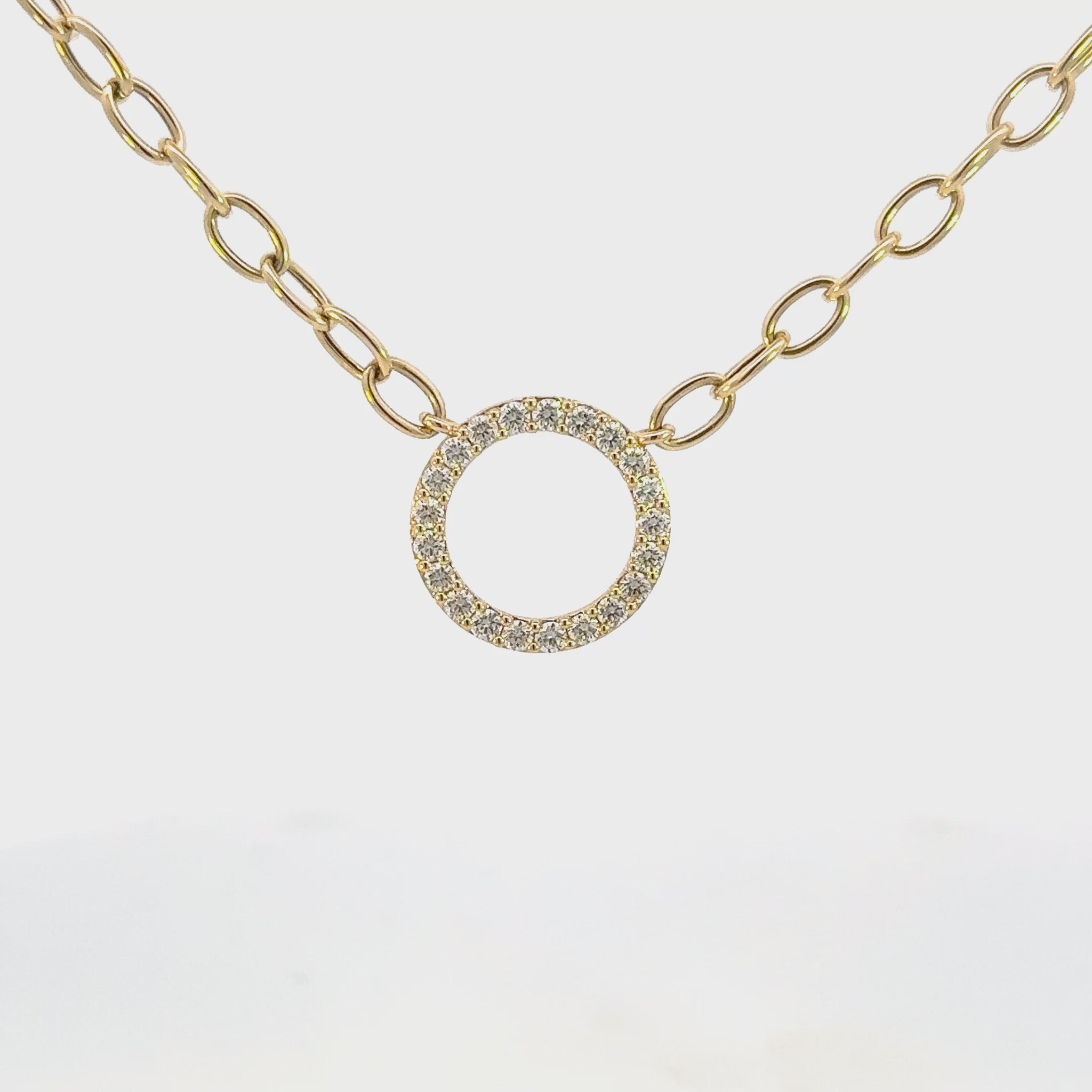 14K YG PAPER CLIP AND ETERNITY CIRCLE NECK, 1.00 CTTW