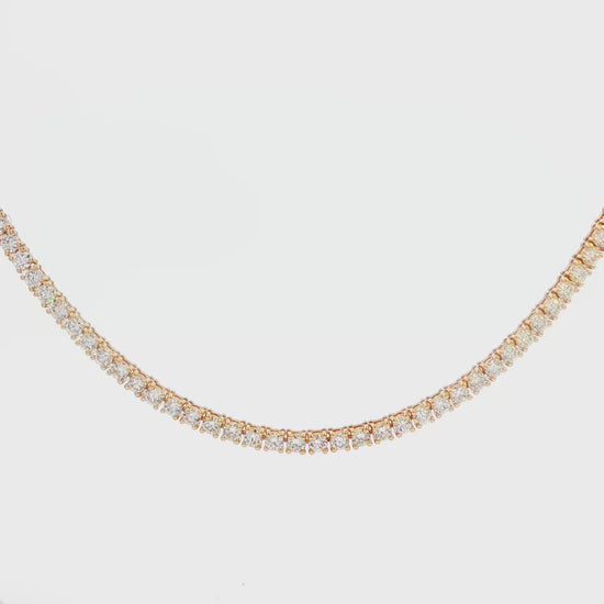14K YG LG 7.95 CTW 4 PRONG CLASSIC TENNIS NECKLACE 16\" 5PTS EACH, 9.4 G