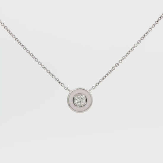 Diamond Pink Enamel Pendant Necklace