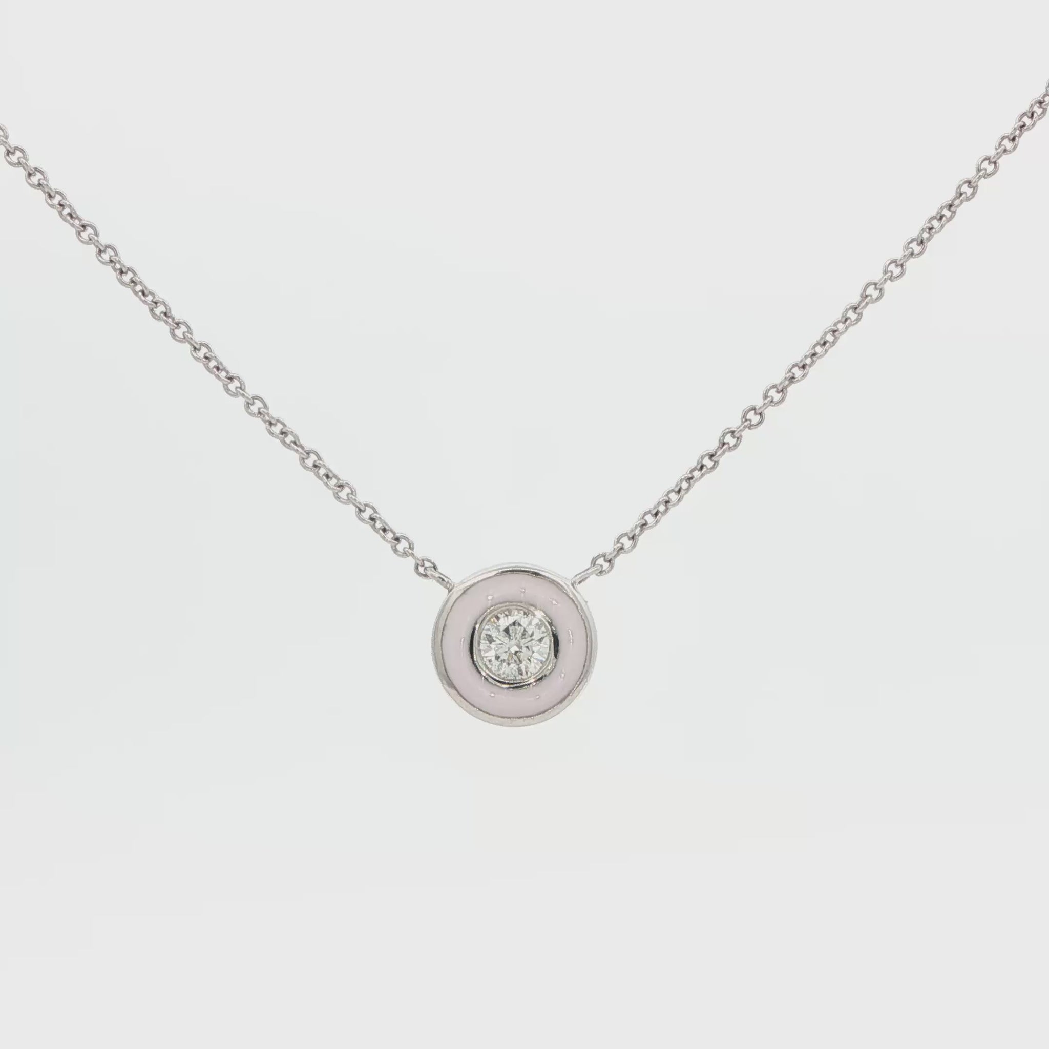 Diamond Pink Enamel Pendant Necklace