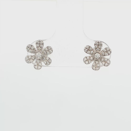 14K WG PAVE FLOWER STUDS, .22 CTTW