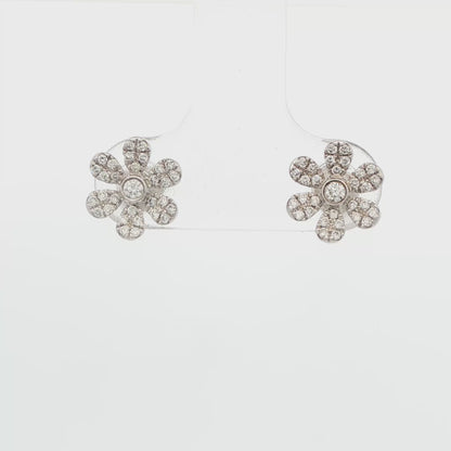 14K WG PAVE FLOWER STUDS, .22 CTTW
