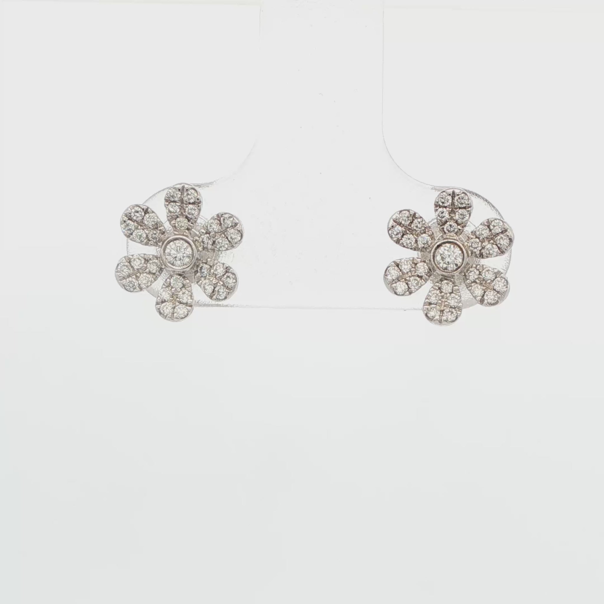 14K WG PAVE FLOWER STUDS, .22 CTTW