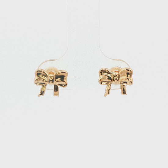 14K Yellow Gold Bow Child Earrings