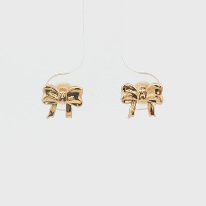 14K Yellow Gold Bow Child Earrings
