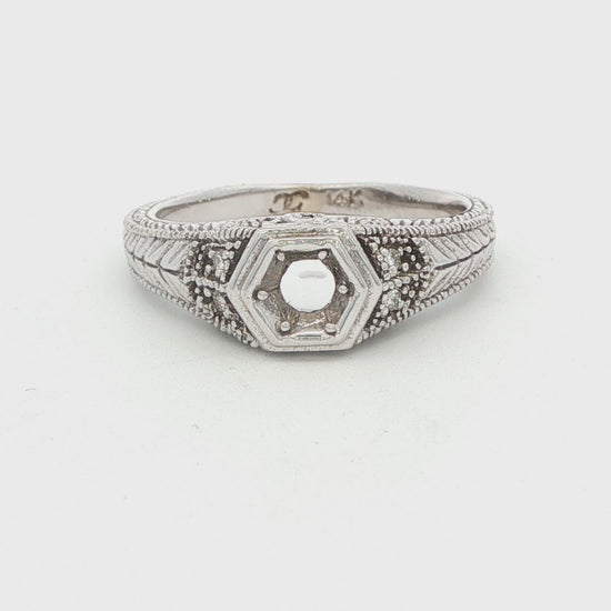 Art Deco Hexagon Diamond Semi-Mount Ring