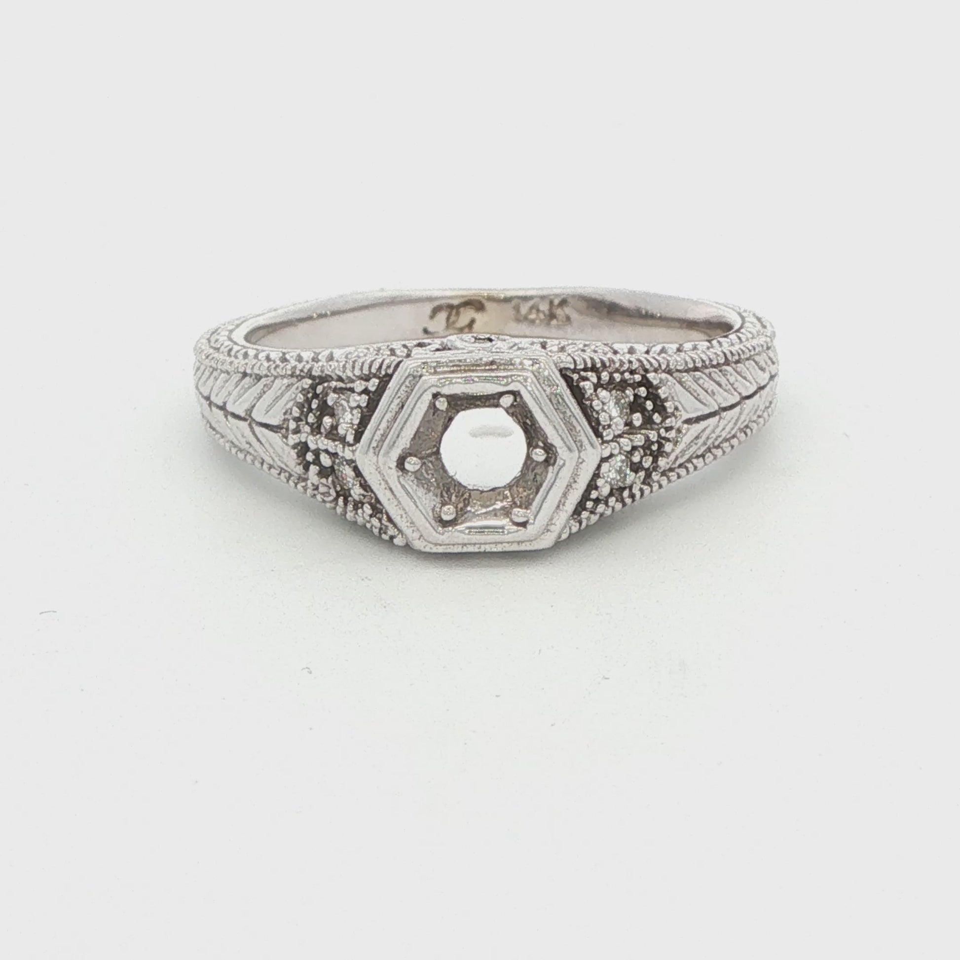 Art Deco Hexagon Diamond Semi-Mount Ring