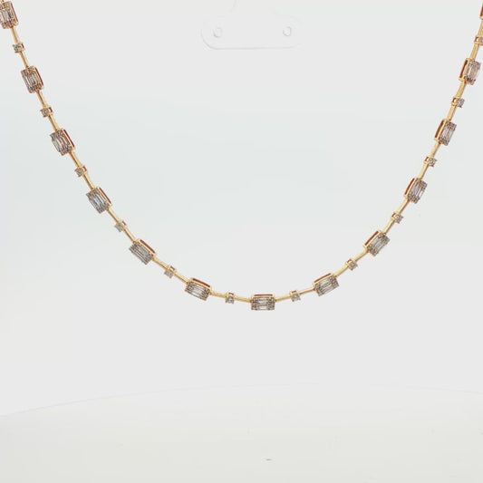 18K YG .1.87 CTTW BAG AND ROUND FASHION  STATION NECKLACE