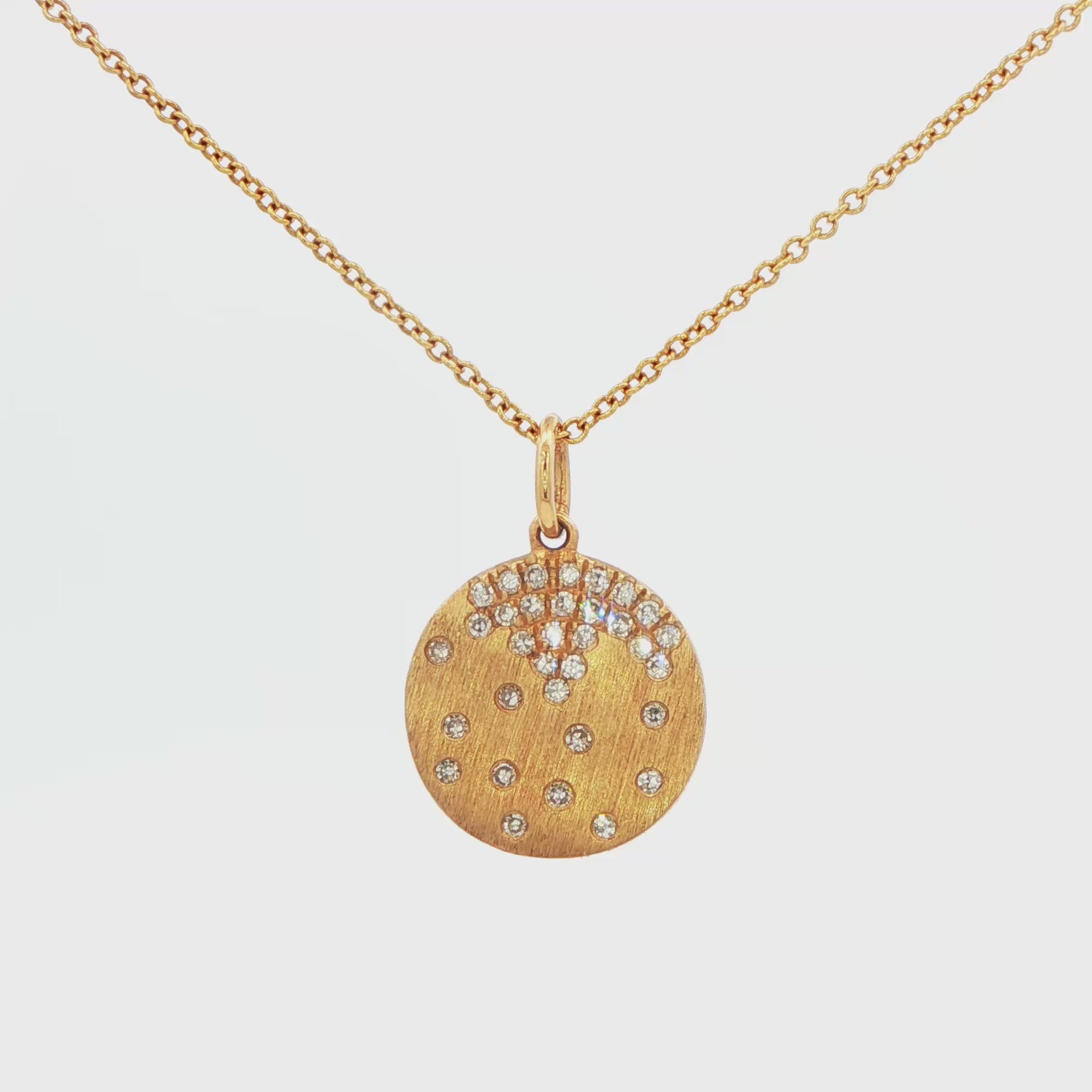 14K YG .15CTTW DIA FLUSH SET SATIN FINISH DISC PENDANT 18\ 16IN CONFETTI COLLECTION