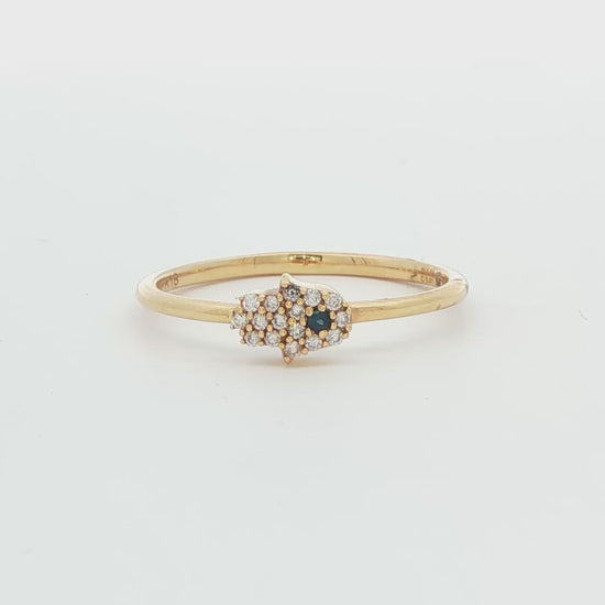 18K Yellow Gold Diamond Evil Eye Ring