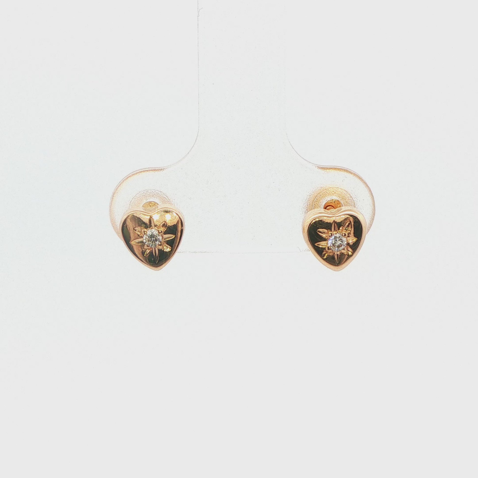 14K Yellow Gold Heart Diamond Stud Earrings
