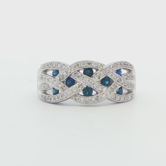 Sapphire and Diamond Multi-Twist Ring