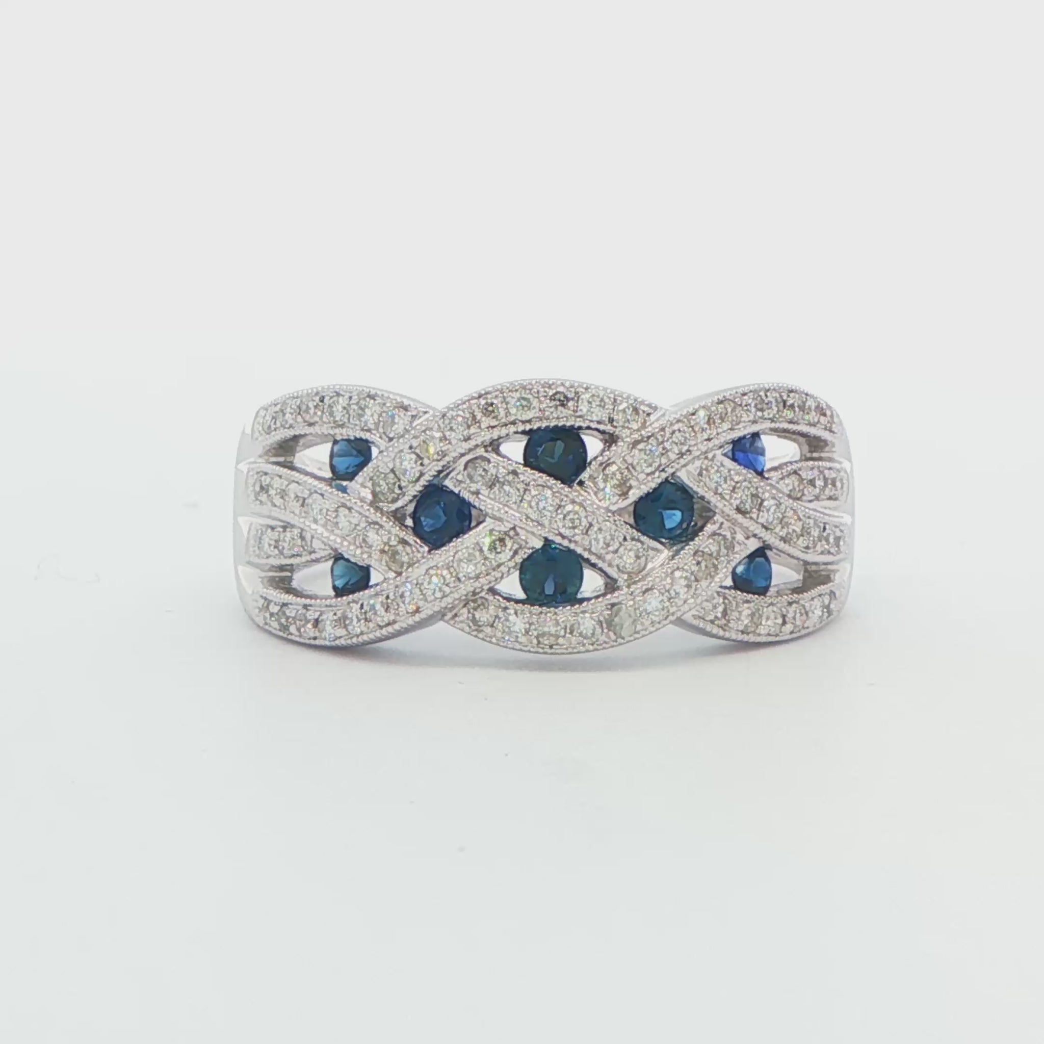 Sapphire and Diamond Multi-Twist Ring