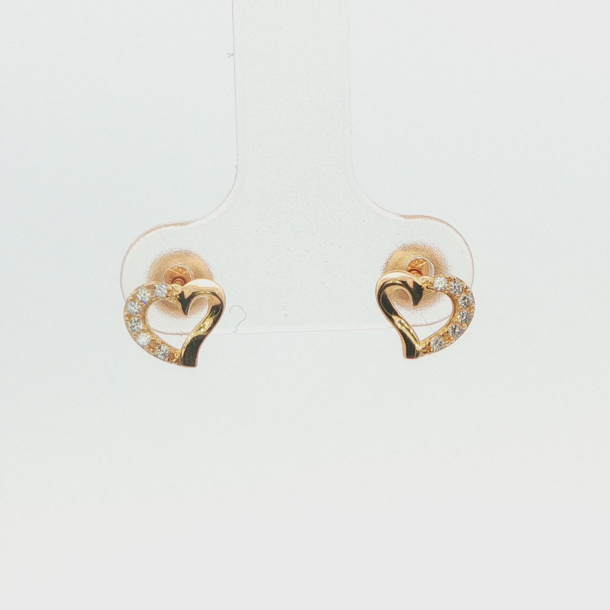 14K YG OPEN HEART CHILD EARRINGS WITH CUB ZIRCON
