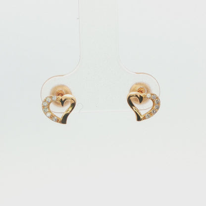14K YG OPEN HEART CHILD EARRINGS WITH CUB ZIRCON