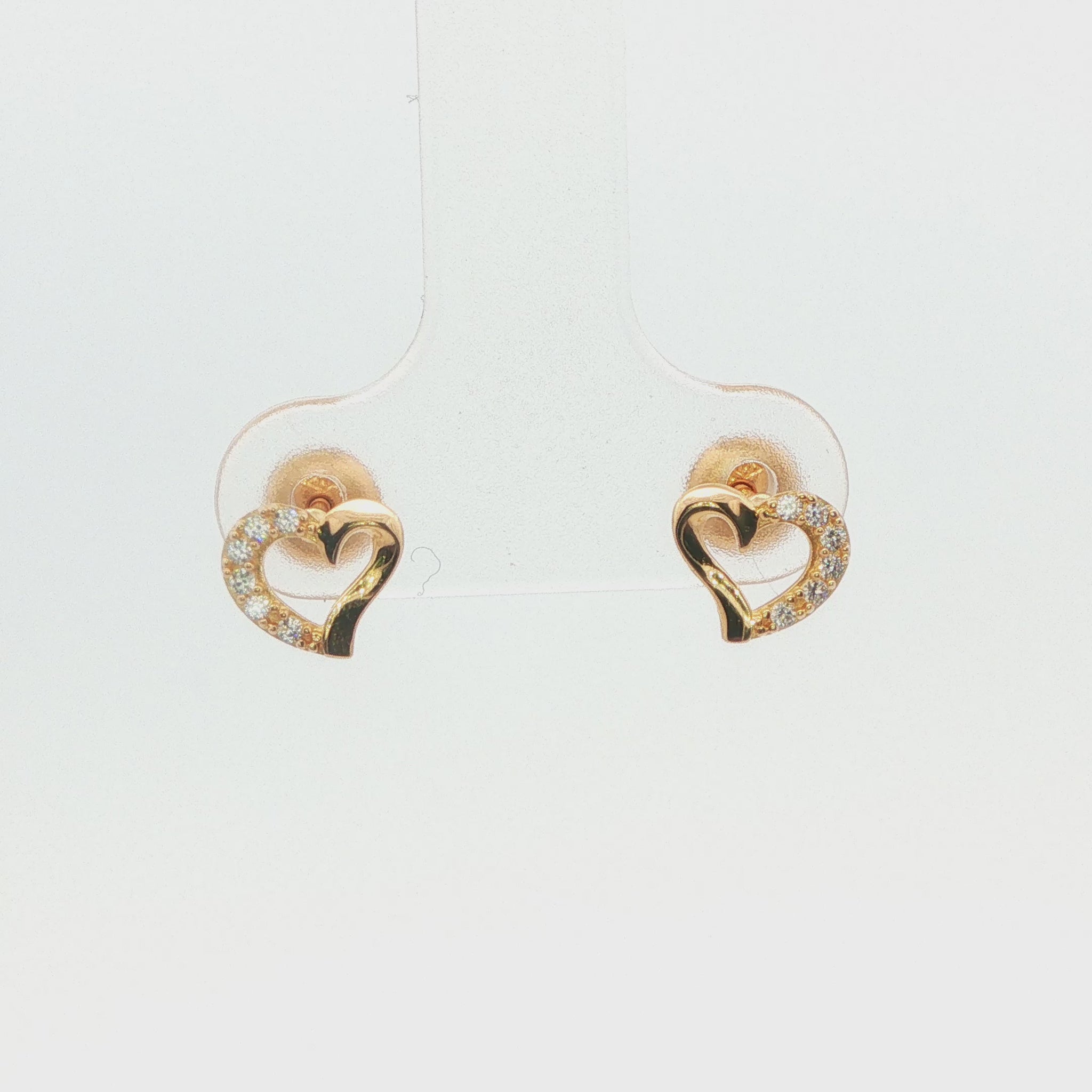 14K YG OPEN HEART CHILD EARRINGS WITH CUB ZIRCON