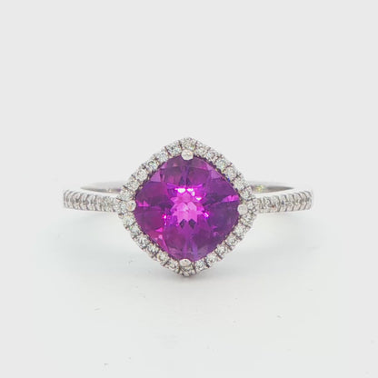 Cushion Amethyst and Diamond Halo Ring