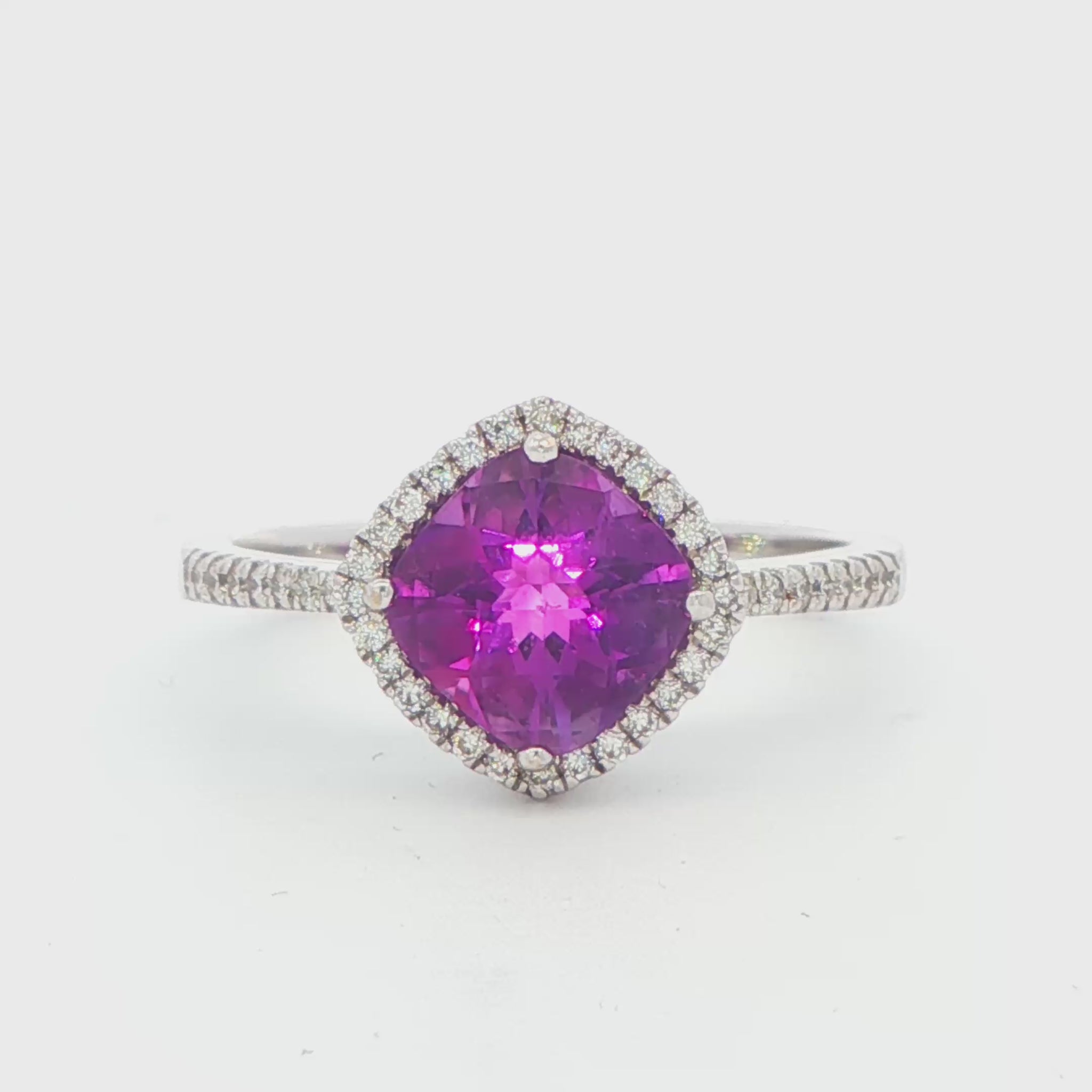 Cushion Amethyst and Diamond Halo Ring