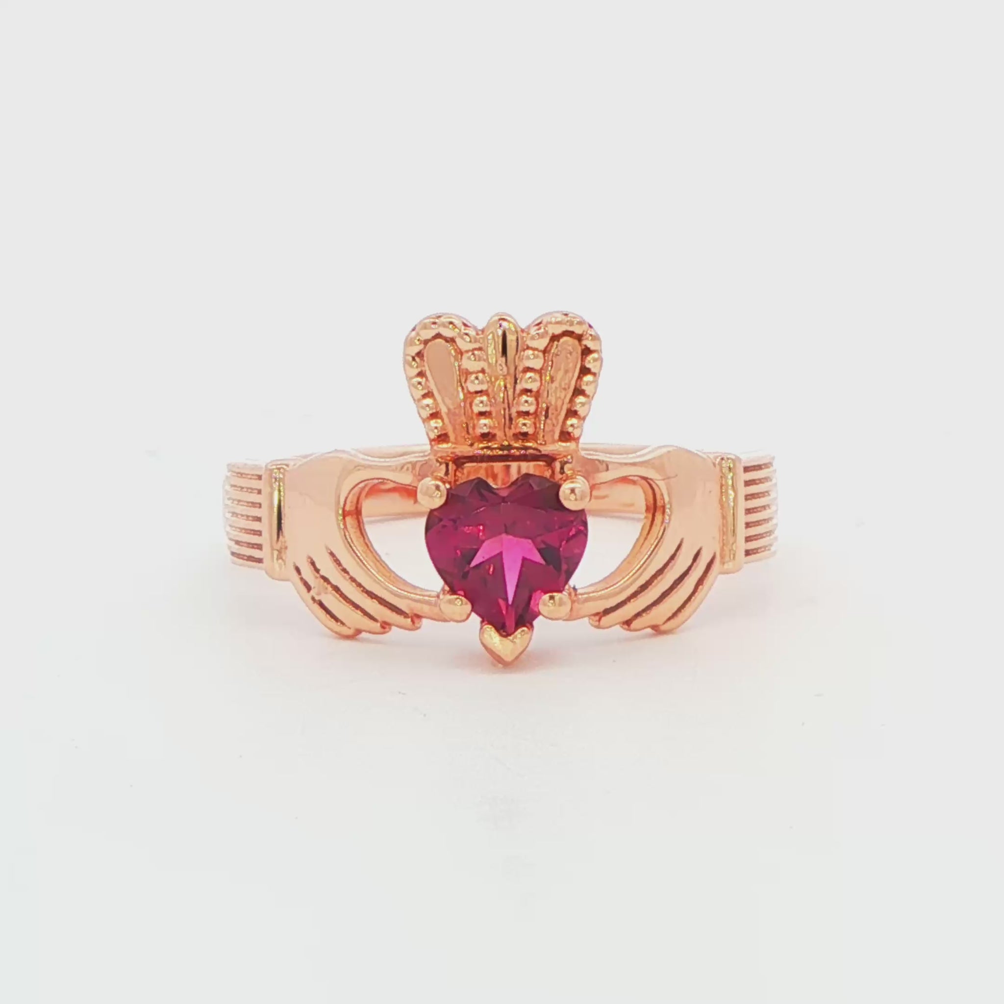 14K Rose Gold Claddagh Ring with Pink Gemstone