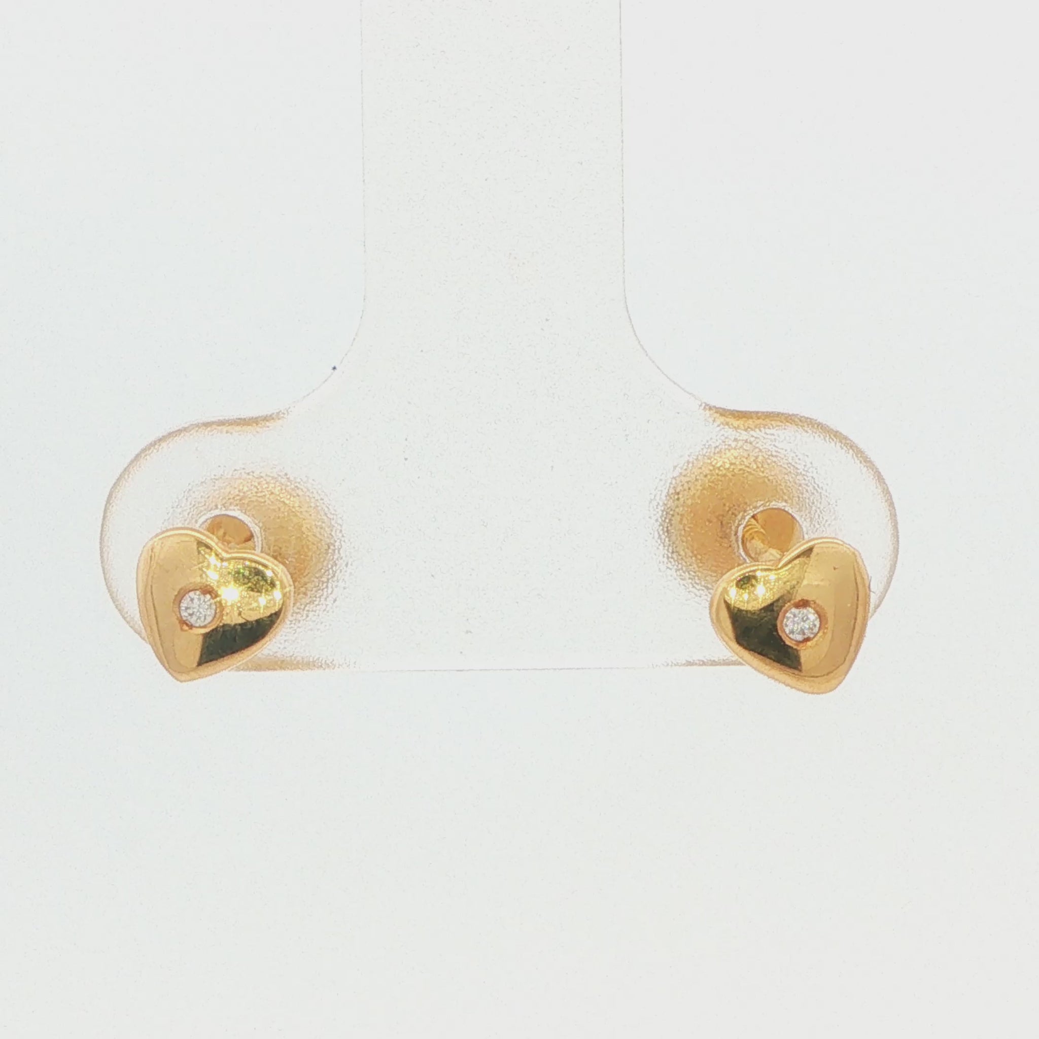 18K Yellow Gold Puff Heart CZ Earrings