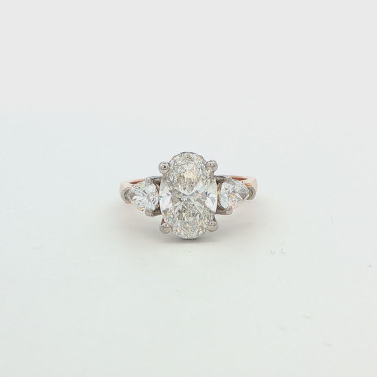 14k YG Oval Dia Engagement Ring with Pear Side Stones and Hidden Halo
