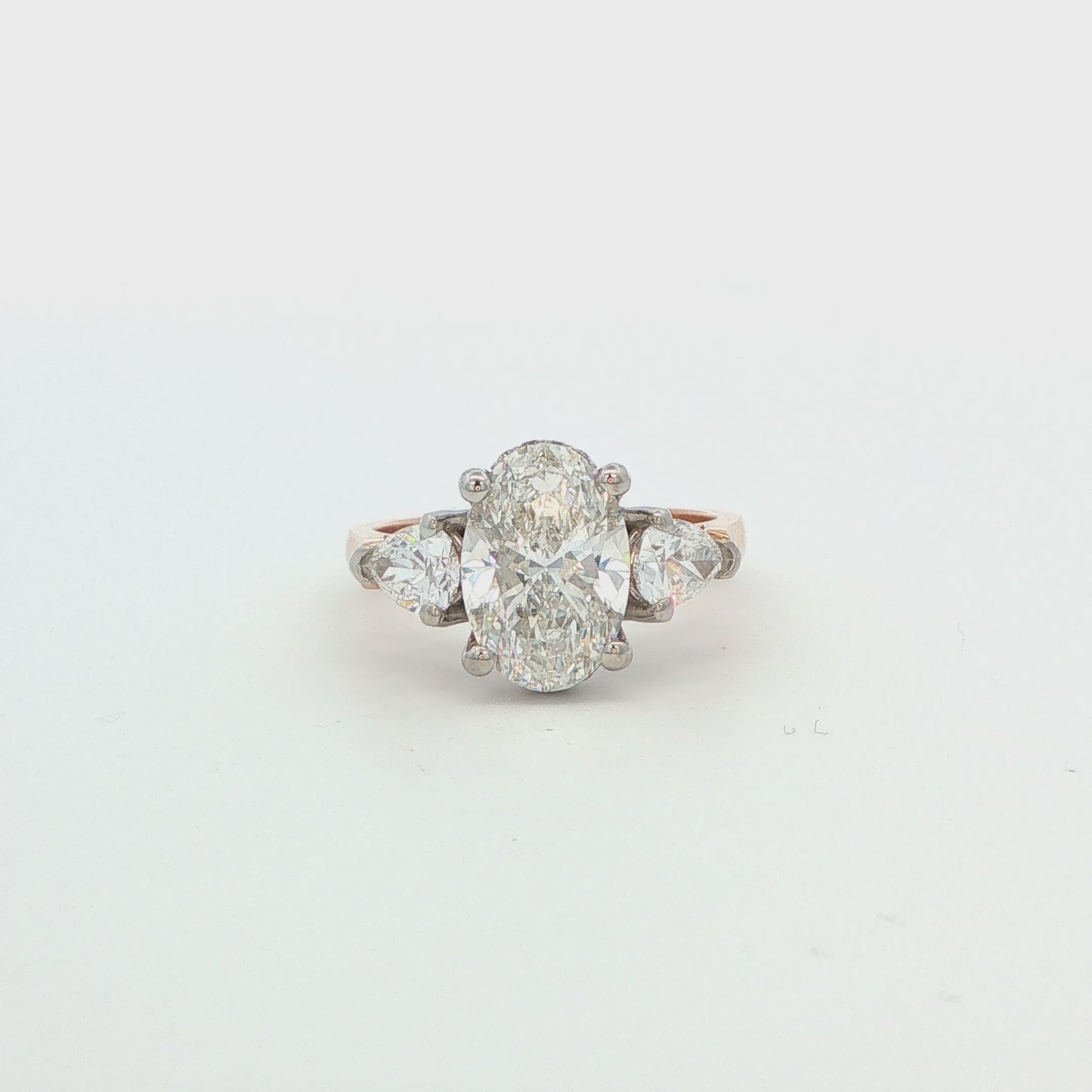 14k YG Oval Dia Engagement Ring with Pear Side Stones and Hidden Halo