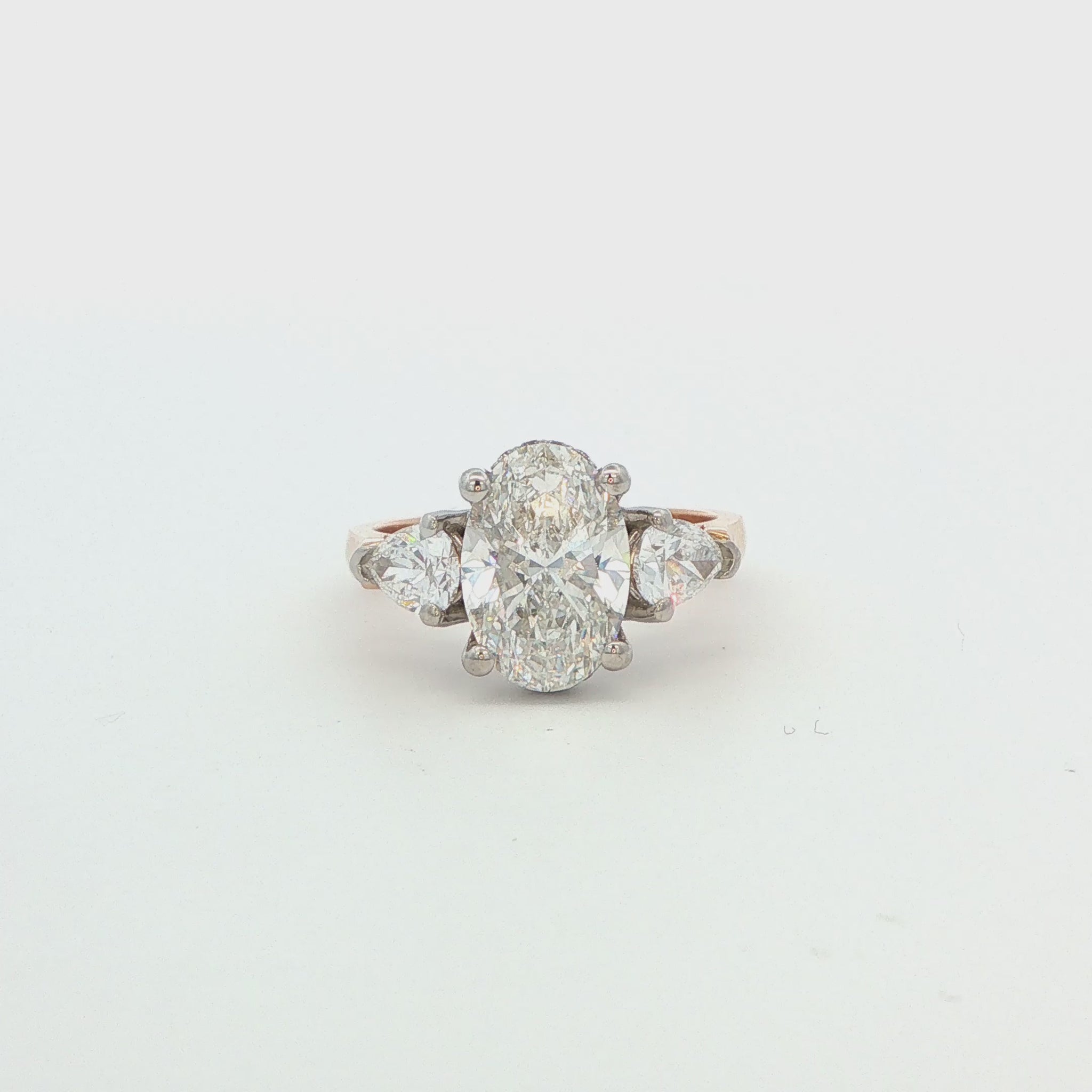 14k YG Oval Dia Engagement Ring with Pear Side Stones and Hidden Halo