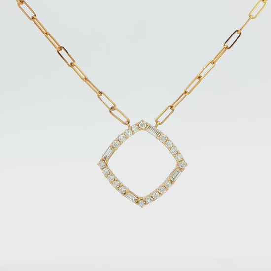 Diamond Square-Shaped Pendant Necklace