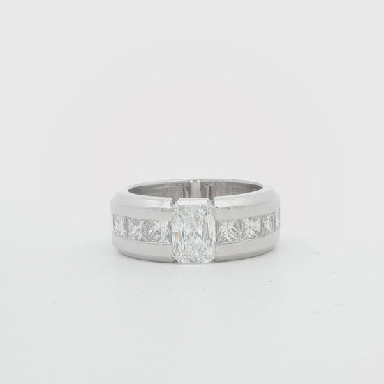 14K WG DIA RADIANT WITH PRINCESS SIDE STONES MENS WEDDING BAND