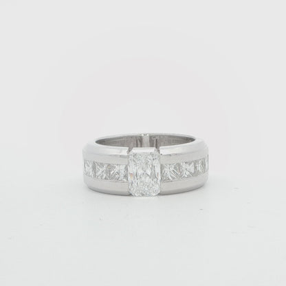 14K WG DIA RADIANT WITH PRINCESS SIDE STONES MENS WEDDING BAND