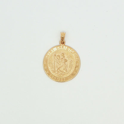 14K Yellow Gold St. Christopher Round Pendant