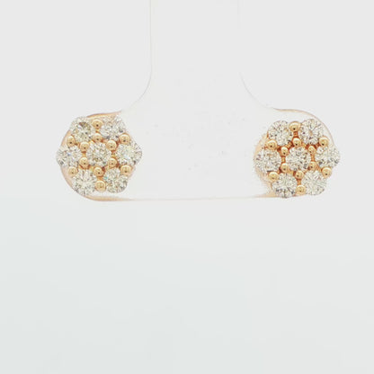 14K YG O.77 CT DIA 7 STONE FLOWER EAR W SCREW BACK