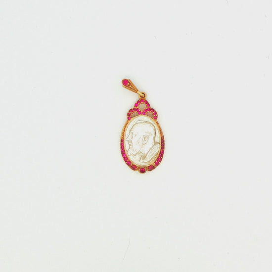 Mother of Pearl Cameo Pendant with Ruby Accents