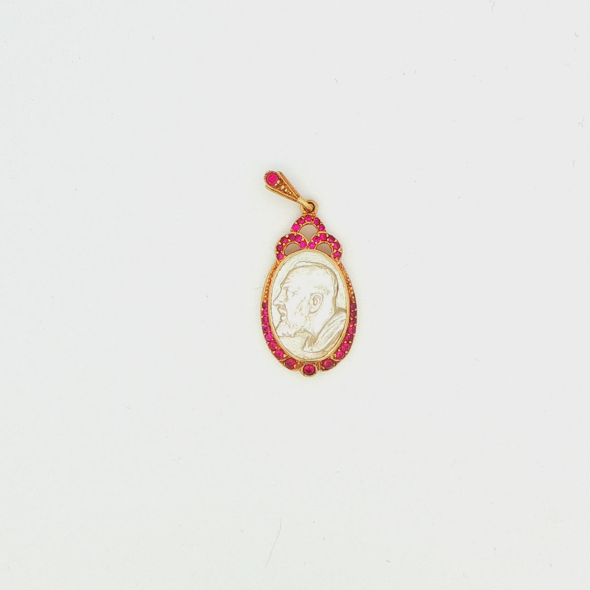 Mother of Pearl Cameo Pendant with Ruby Accents