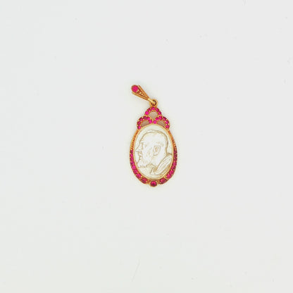 Mother of Pearl Cameo Pendant with Ruby Accents